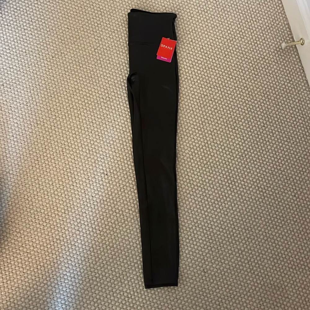 Spanx faux leather pebbled leggings.